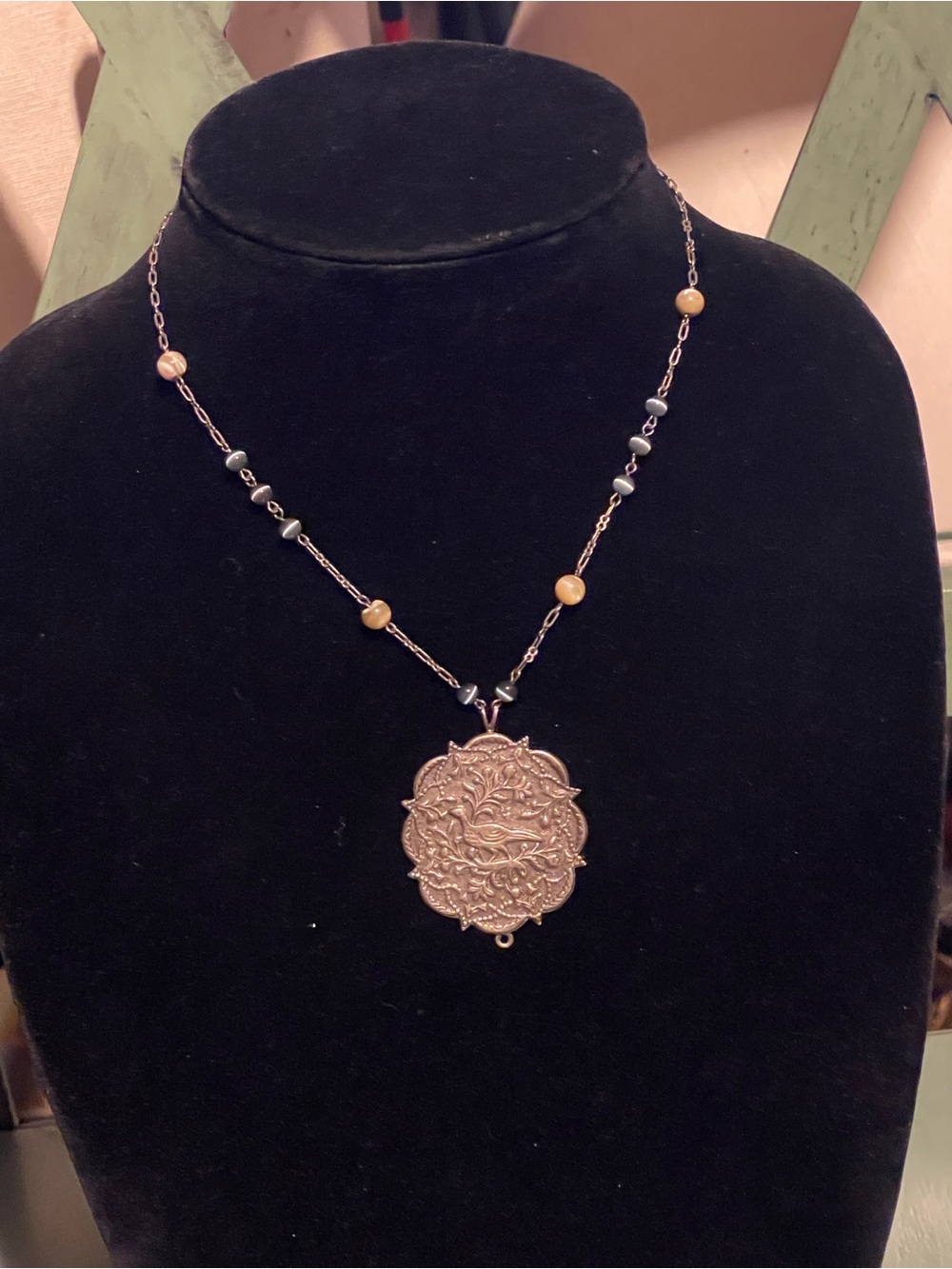 Rose Gold Floral Medallion Pendant Necklace with Mixed Bead Accents